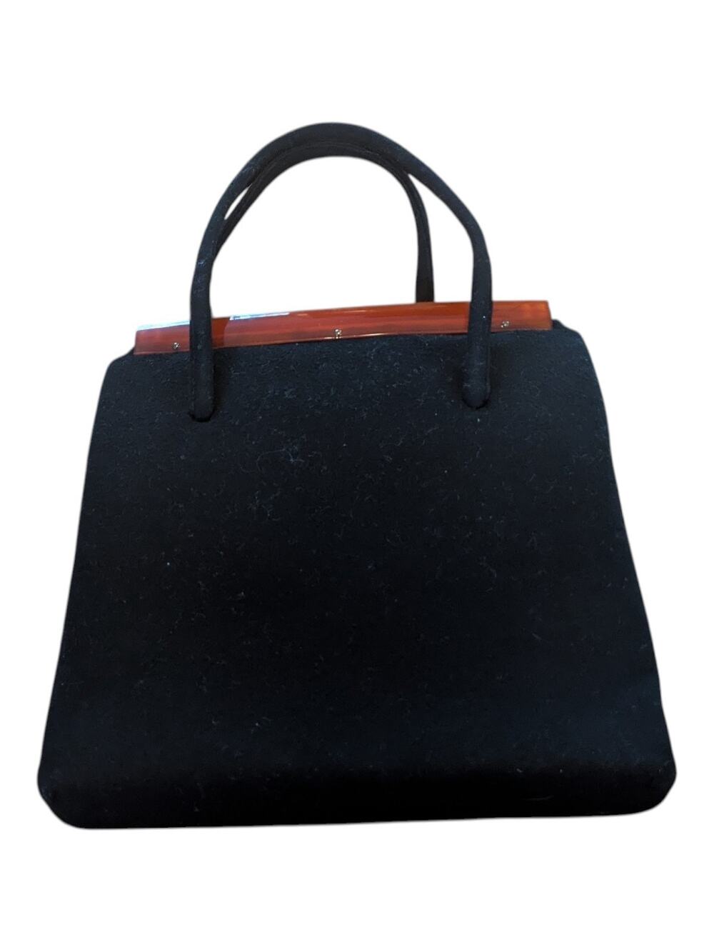 Vintage 1950s Black Wool Felt Purse Bakelite Handle Handbag Mid Century Rare
